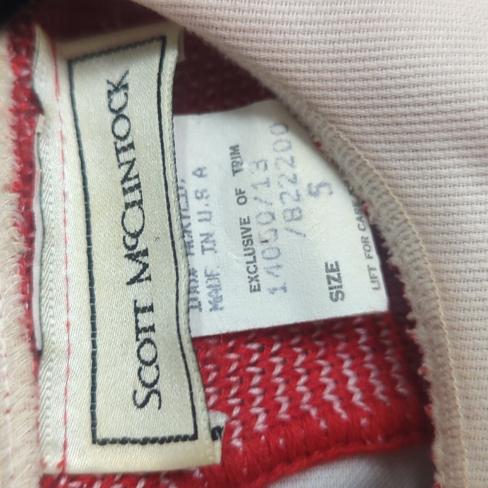 🌸Vintage Scott McClintock 1980s Red White Pullover Sweater Bibbed Collar Small - Picture 9 of 10